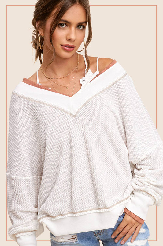 Harmony V-neck Waffle Long Sleeve Top