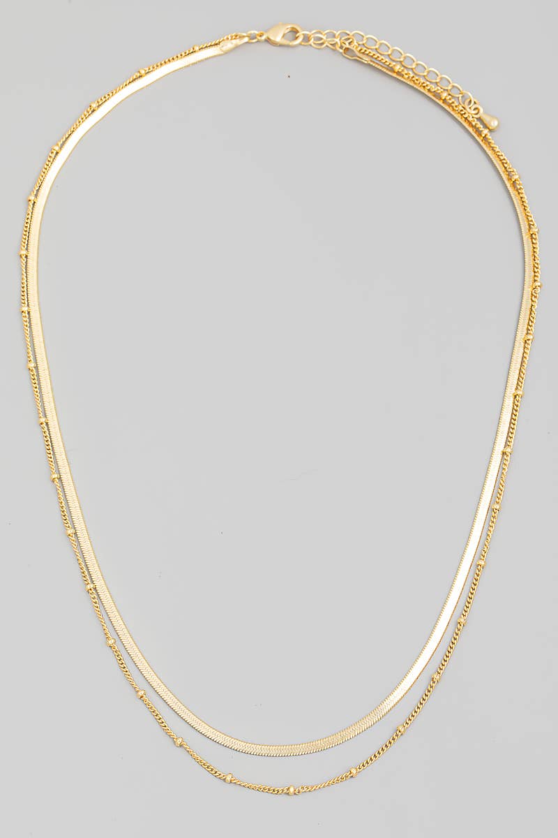 Double Layered Herringbone Chain Link Necklace: G
