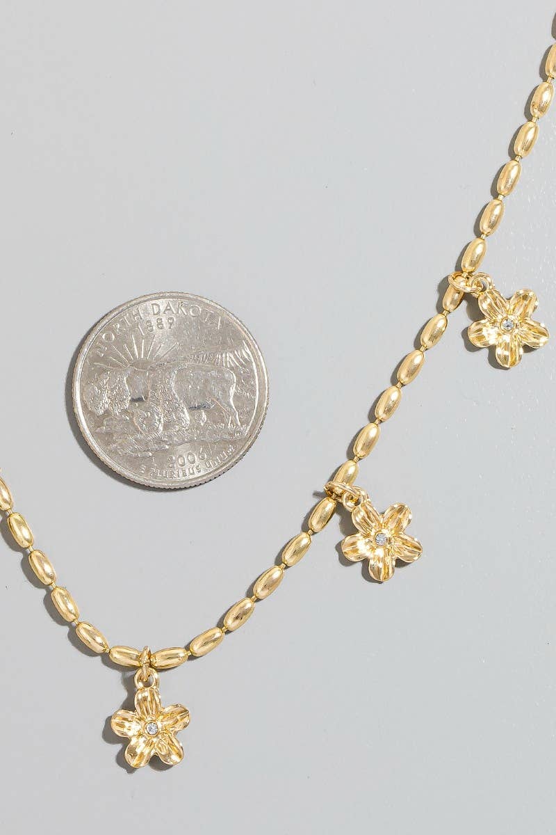 Metallic Flower Statin Charms Beaded Necklace