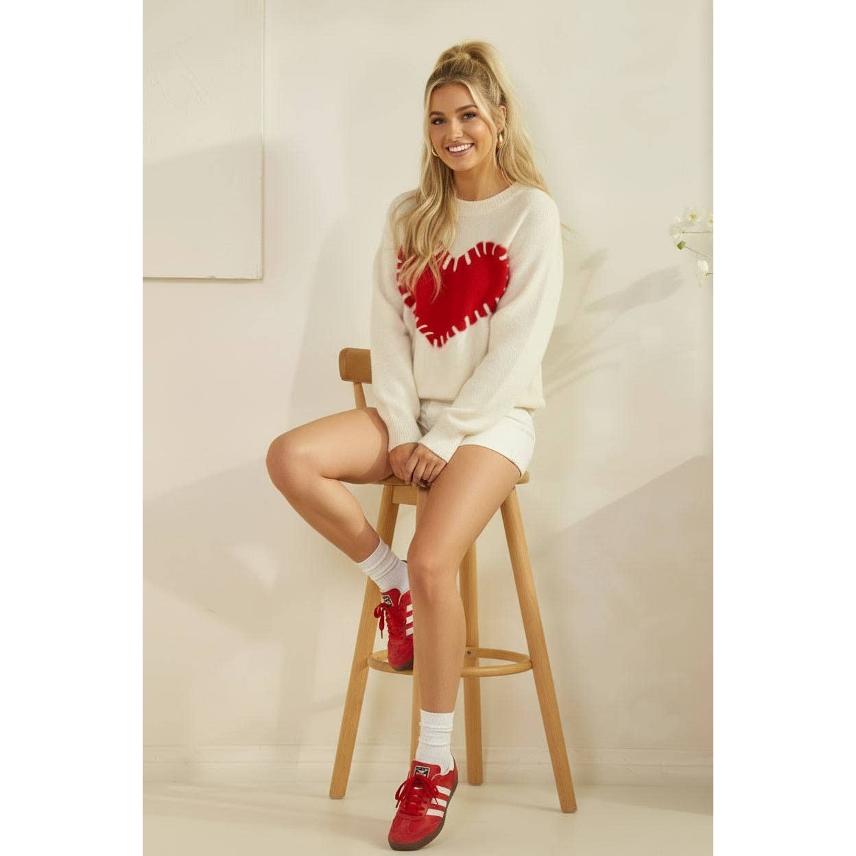 RED HEART KNIT SWEATER