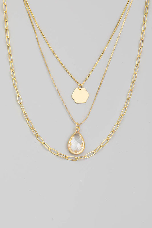 Layered Chain Teardrop Charm Necklace