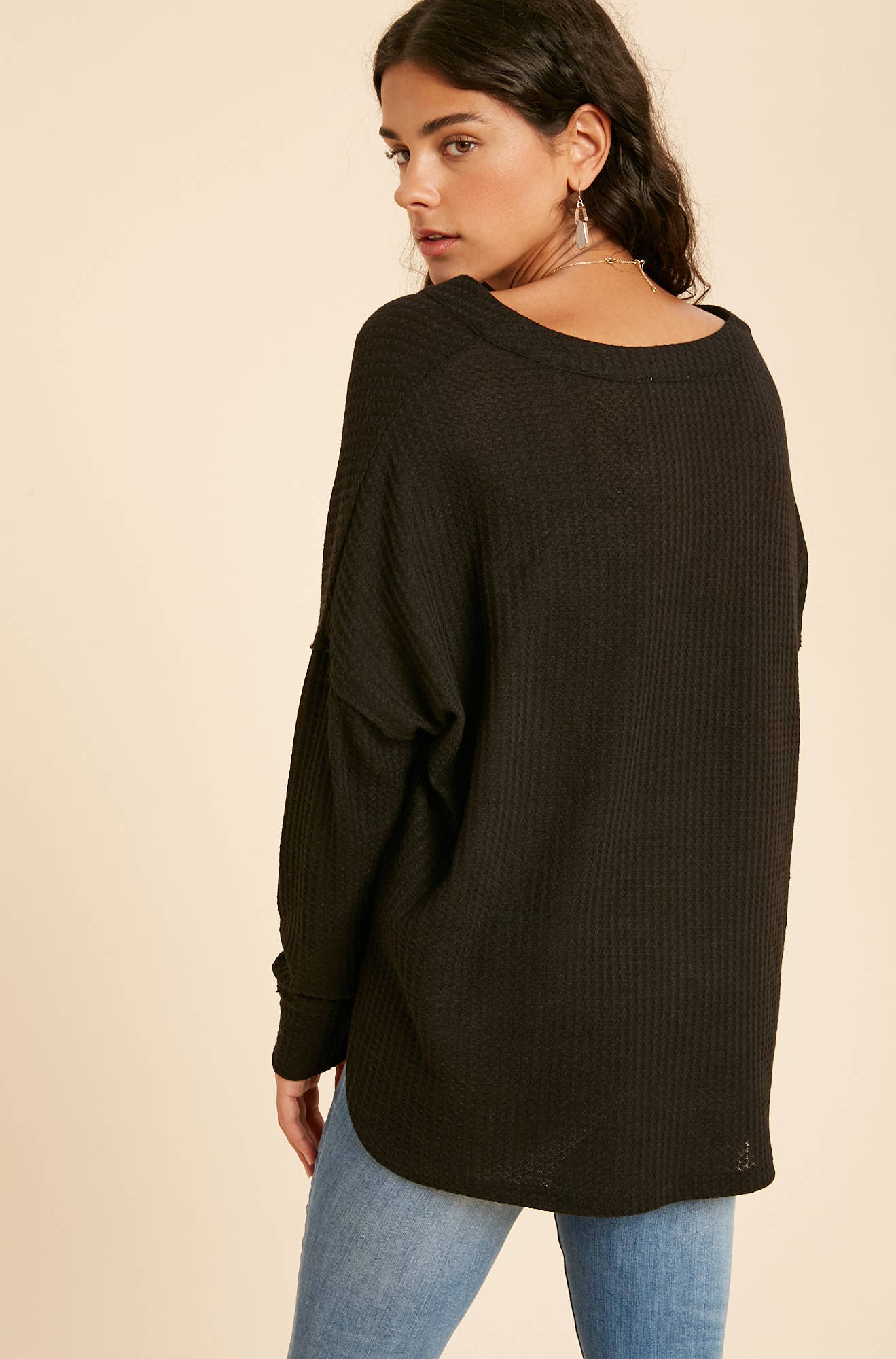 WAFFLE KNIT BUTTON UP HENLEY