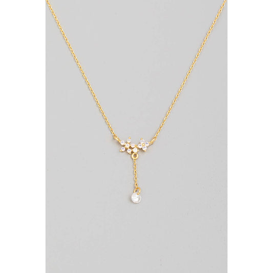 Delicate Chain Rhinestone Flower Charm Necklace: G