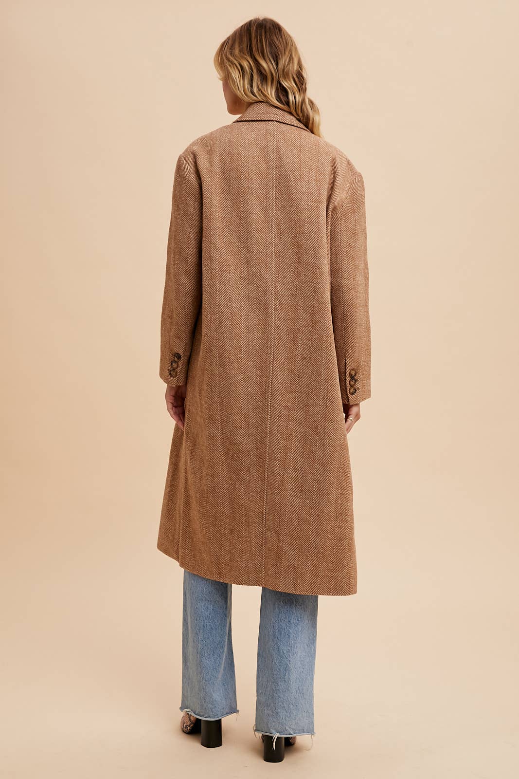 HERRINGBONE LAPEL LONG LINE COAT