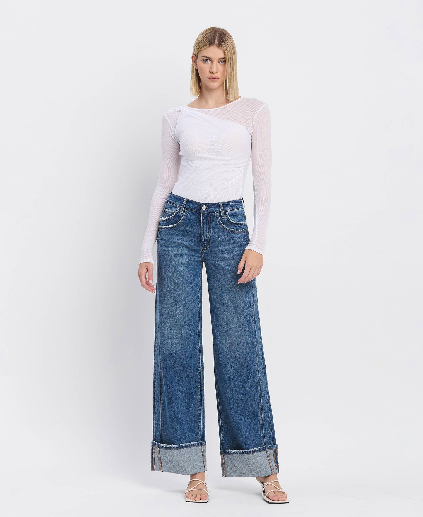 IVA HR CUFFED PANEL WIDE LEG JEANS