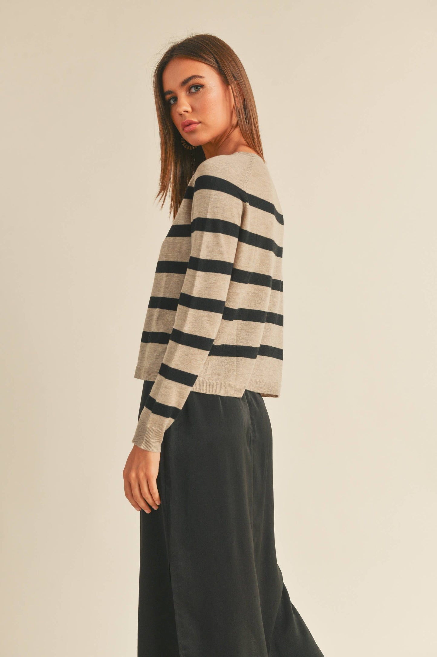 SHAYLIN STRIPED ROUND NECK SWEATER TOP