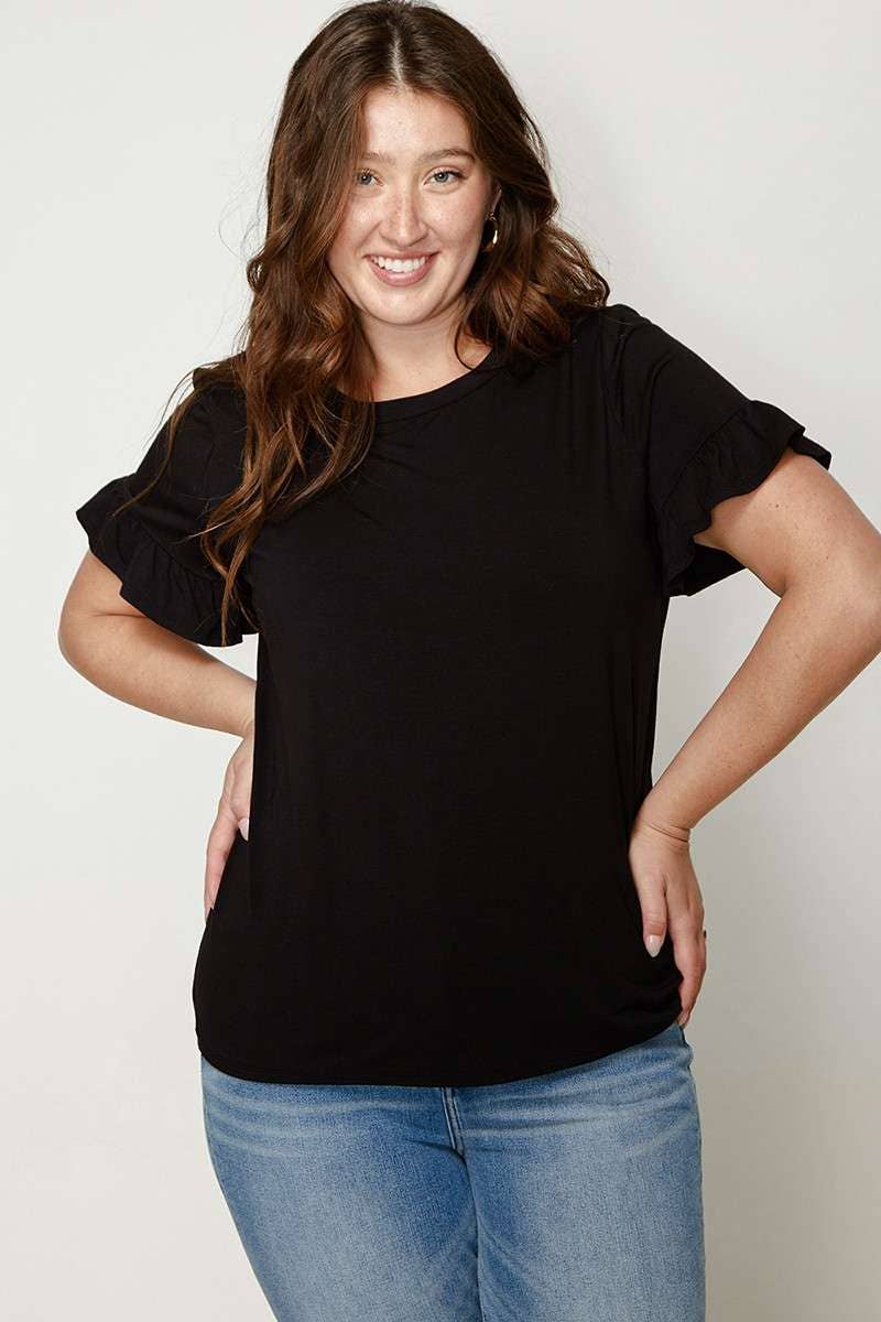 Black Bamboo Ruffle Top