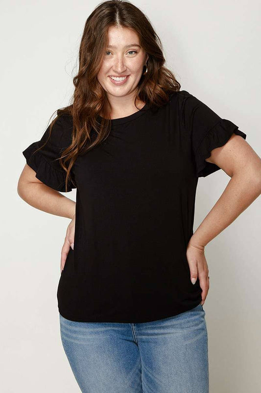 Black Bamboo Ruffle Top