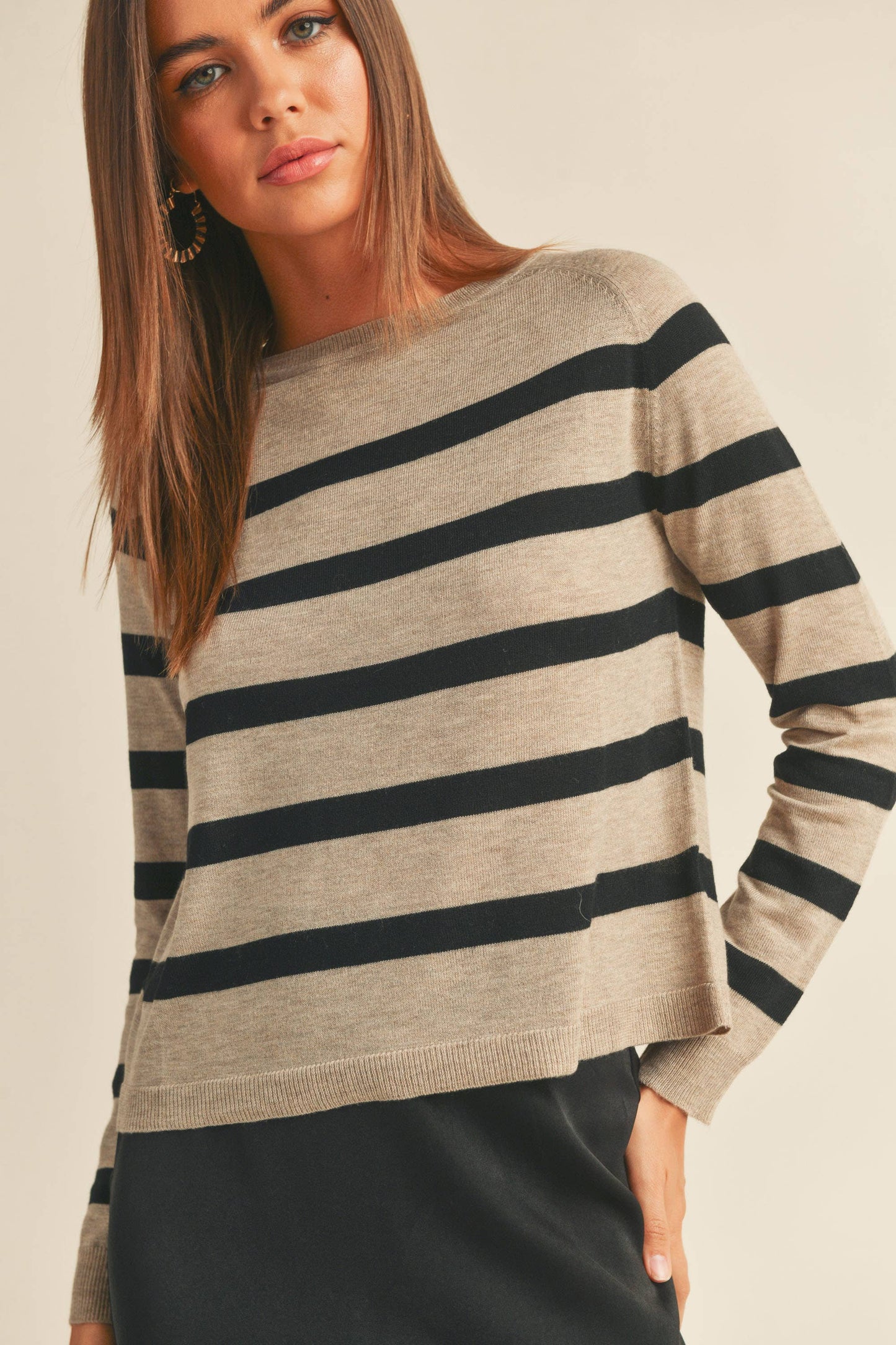 SHAYLIN STRIPED ROUND NECK SWEATER TOP