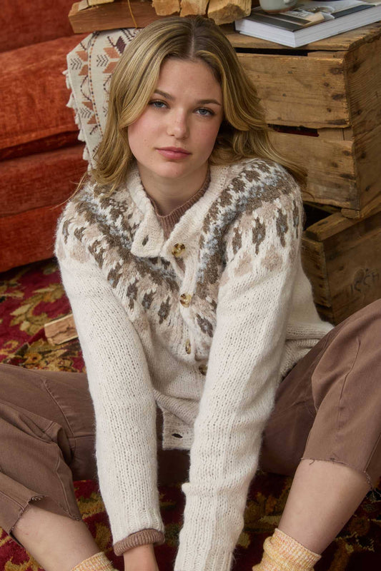 FAIR ISLE IVORY KNIT CARDIGAN