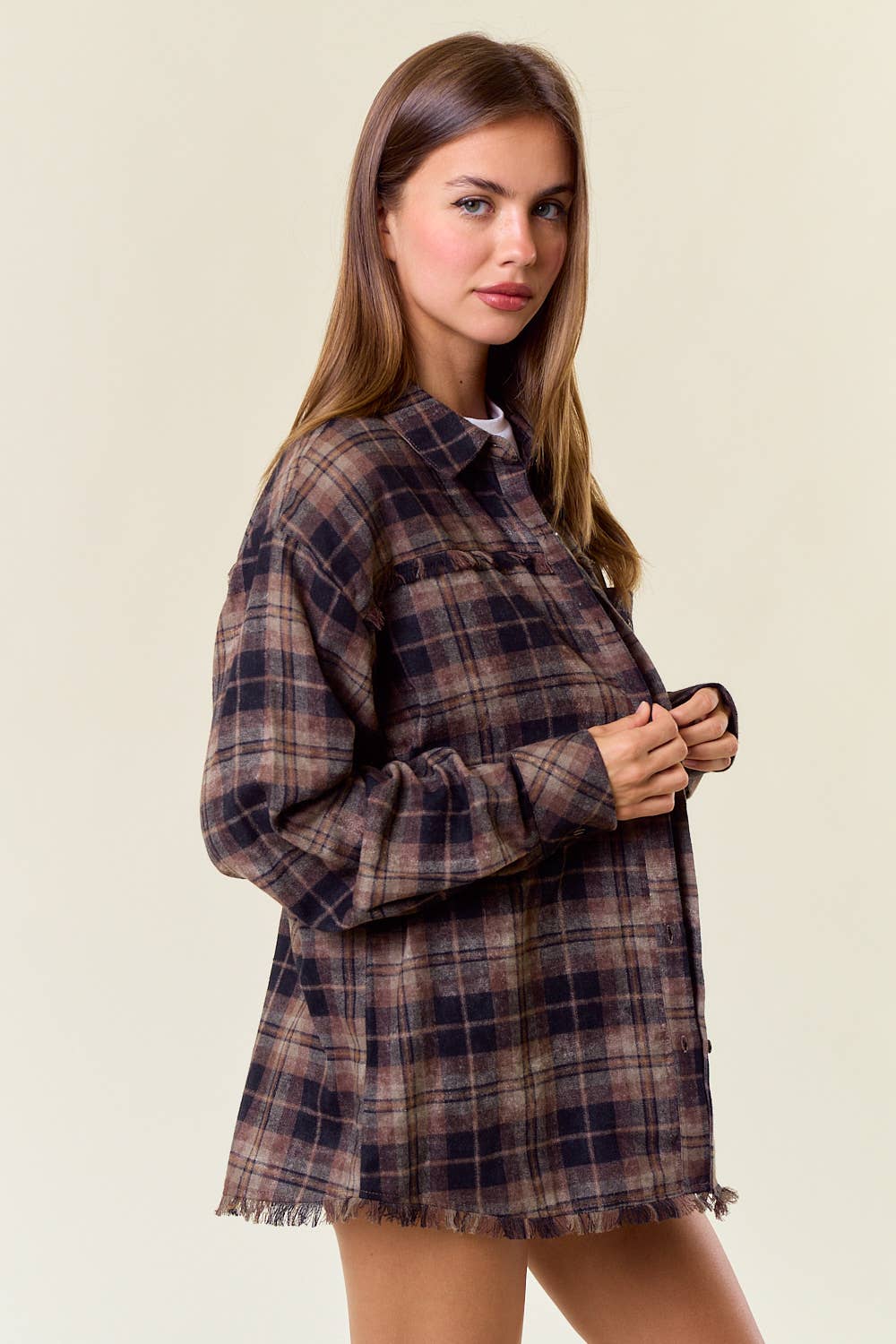 Marissa Plaid Flannel Shirt w/ Frayed Detail