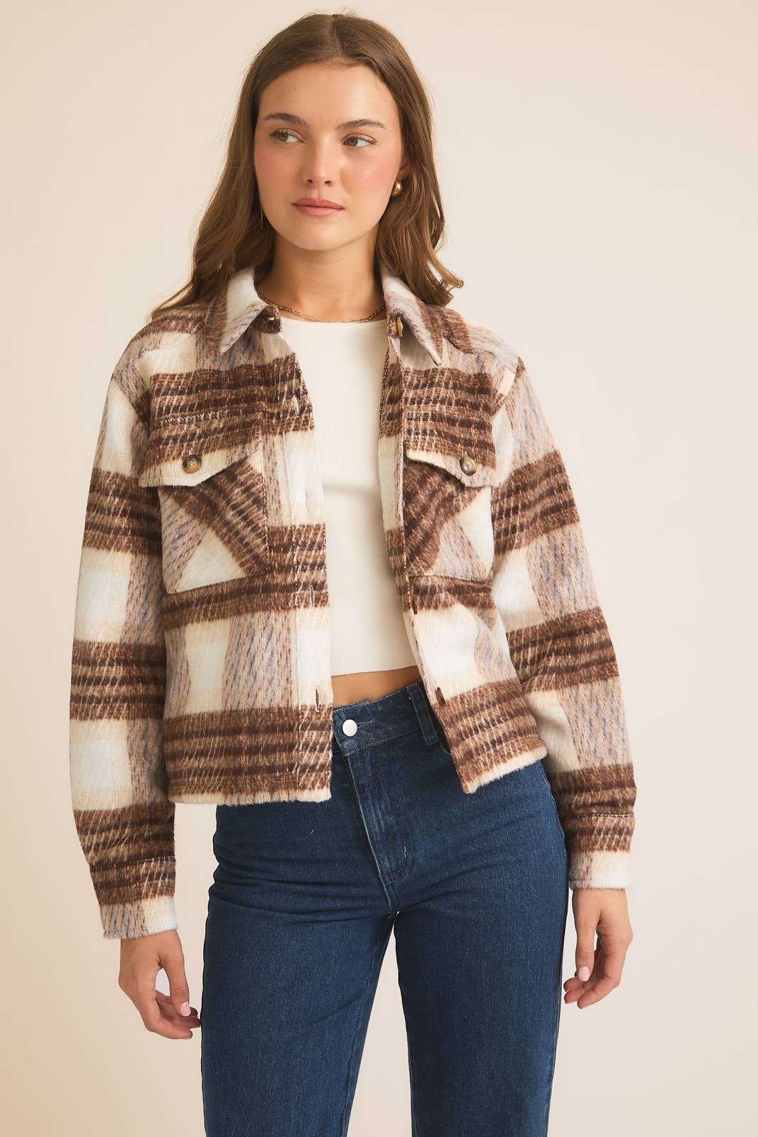 KAYLEY BRUSHED PLAID SHACKET