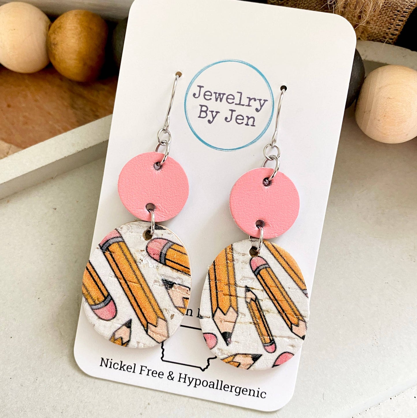 Eraser Pink & Pencils Earrings