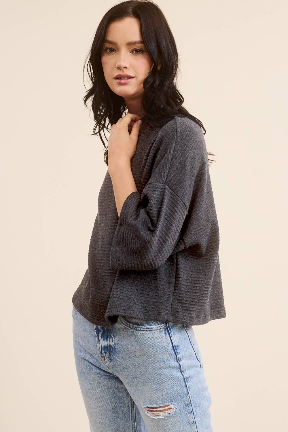SERINE RIBBED SOFT COWL TOP