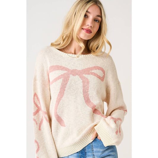 BOW WIDE SLEEVE KNIT SWEATER