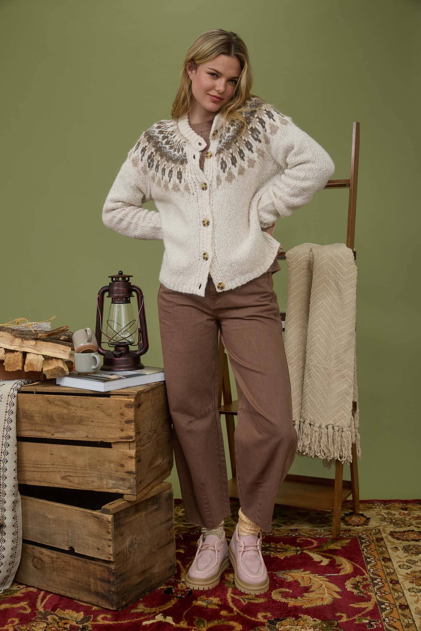FAIR ISLE IVORY KNIT CARDIGAN