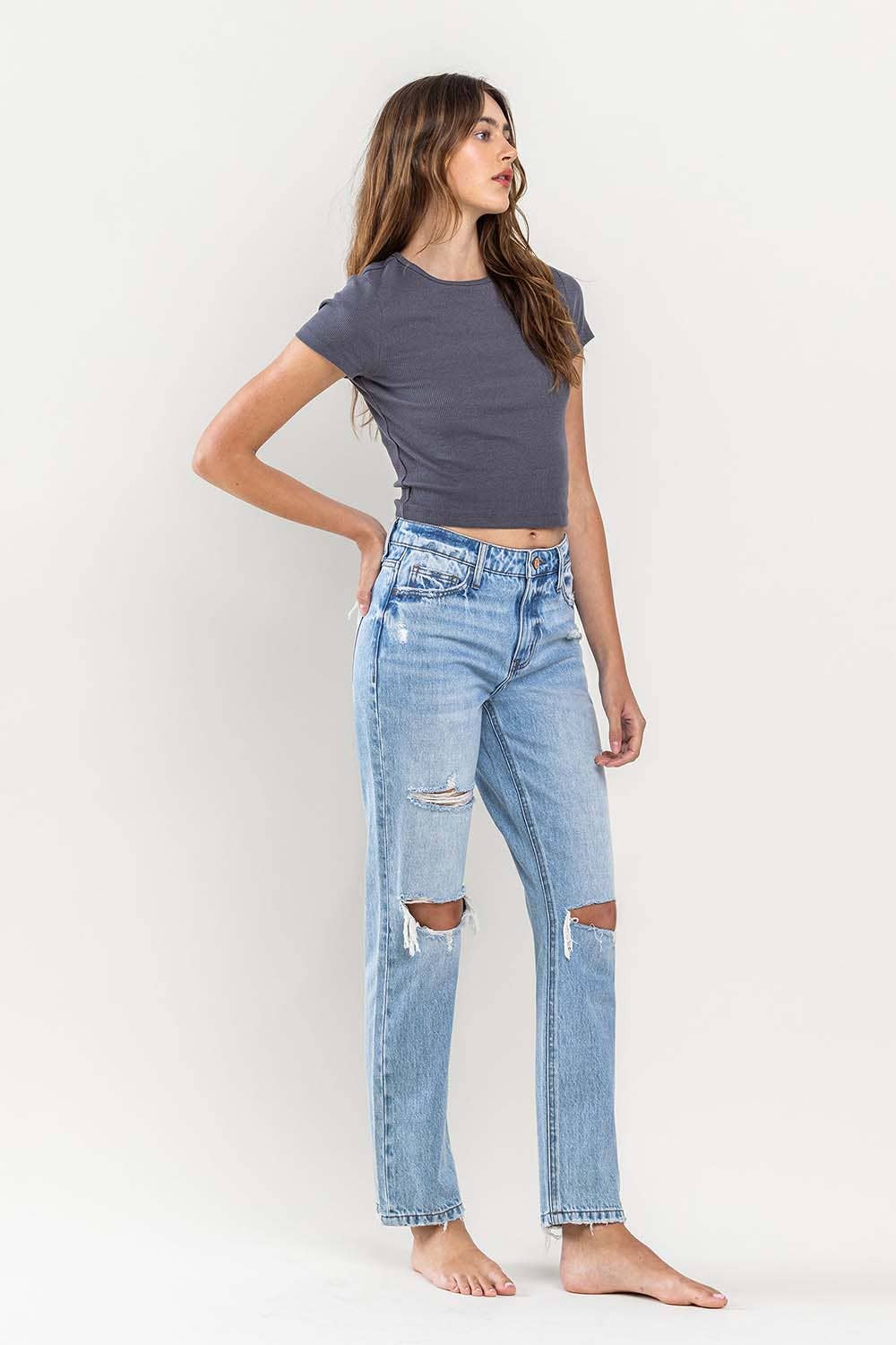 KAYLIE HIGH RISE DISTRESSED STRAIGHT JEAN