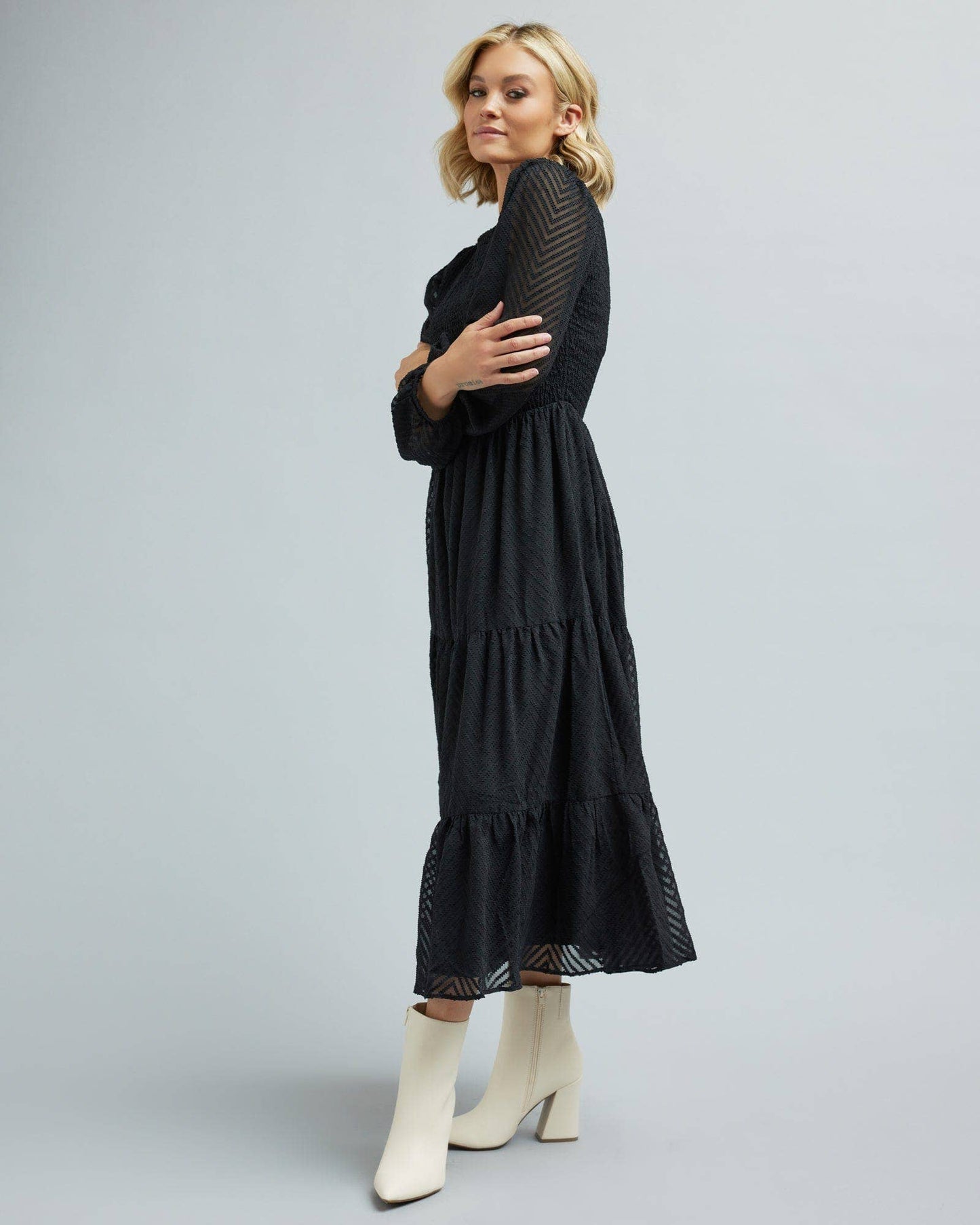 Timeless Smocked Midi Dress: Black