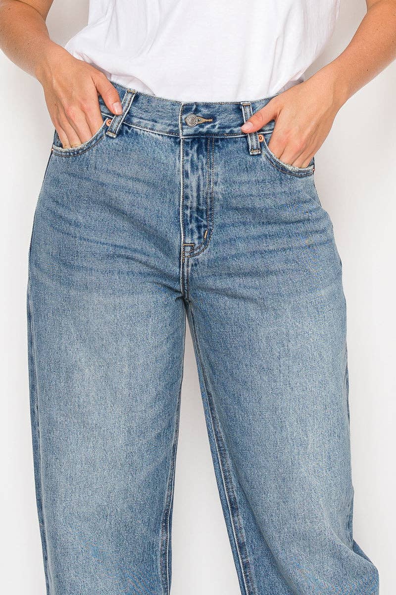TAPERED MID RISE WIDE BAGGY JEANS