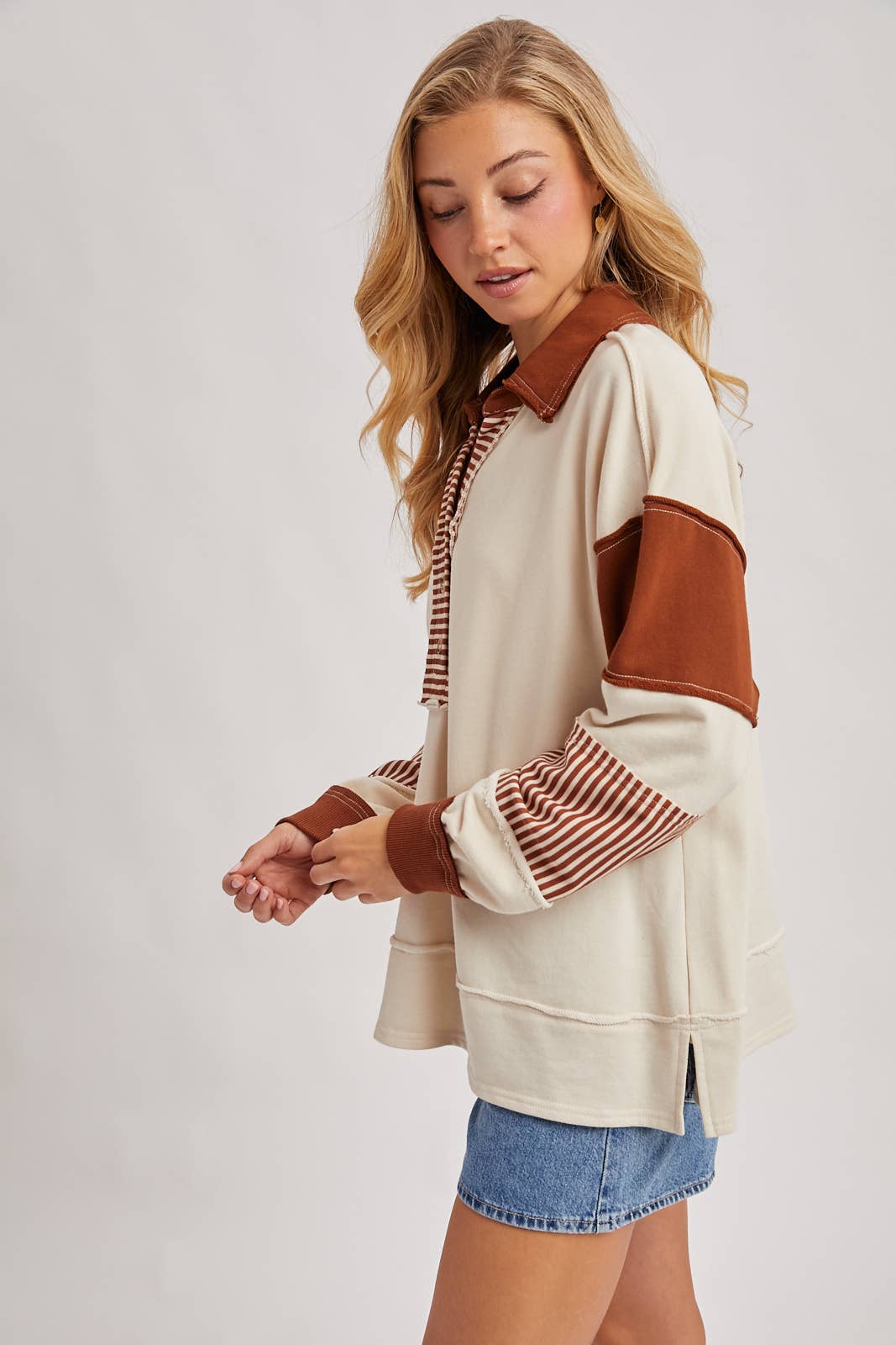 GINNY CHESNUT COLLAR KNIT TOP