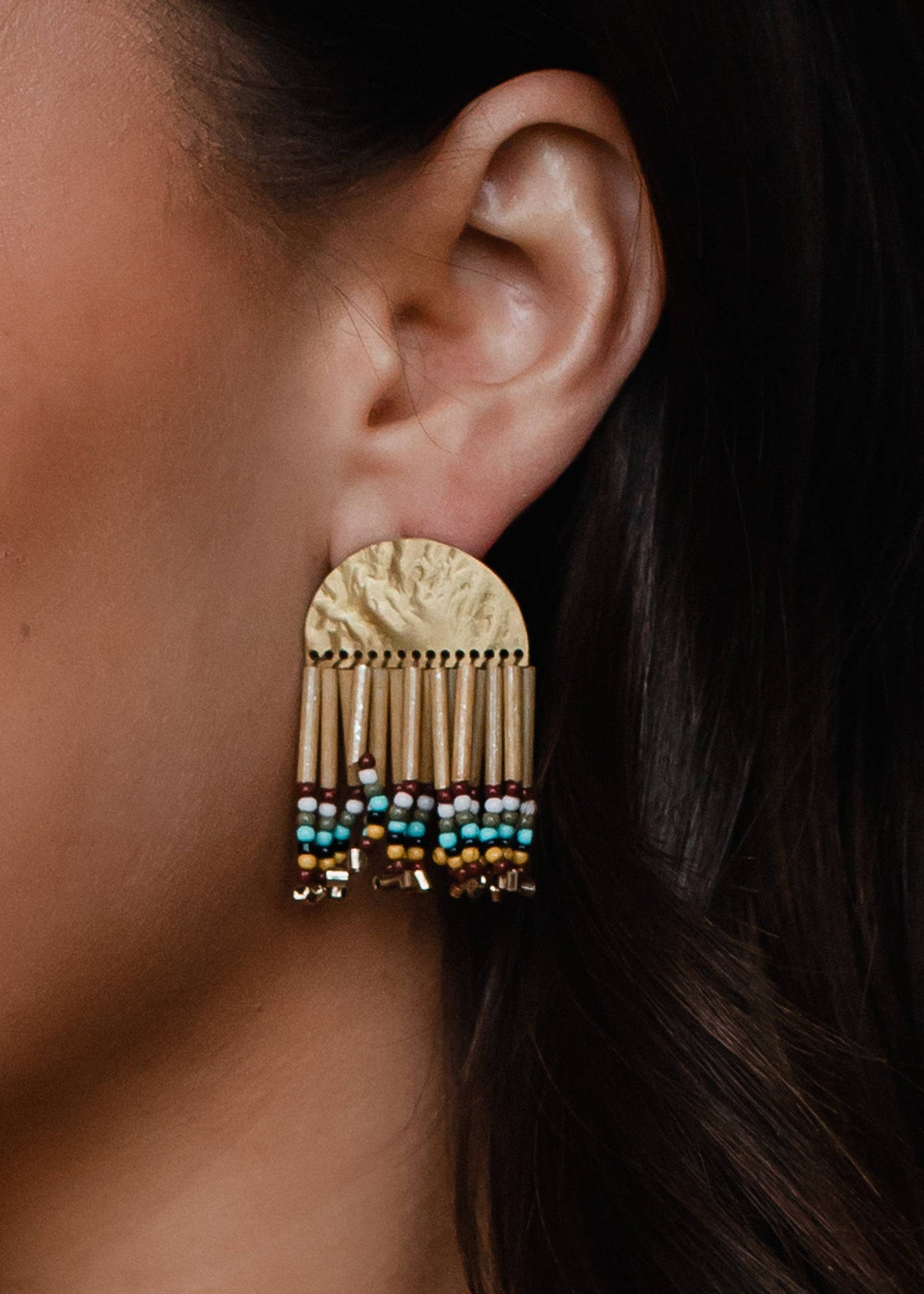 Gold & Tan Beaded Earrings