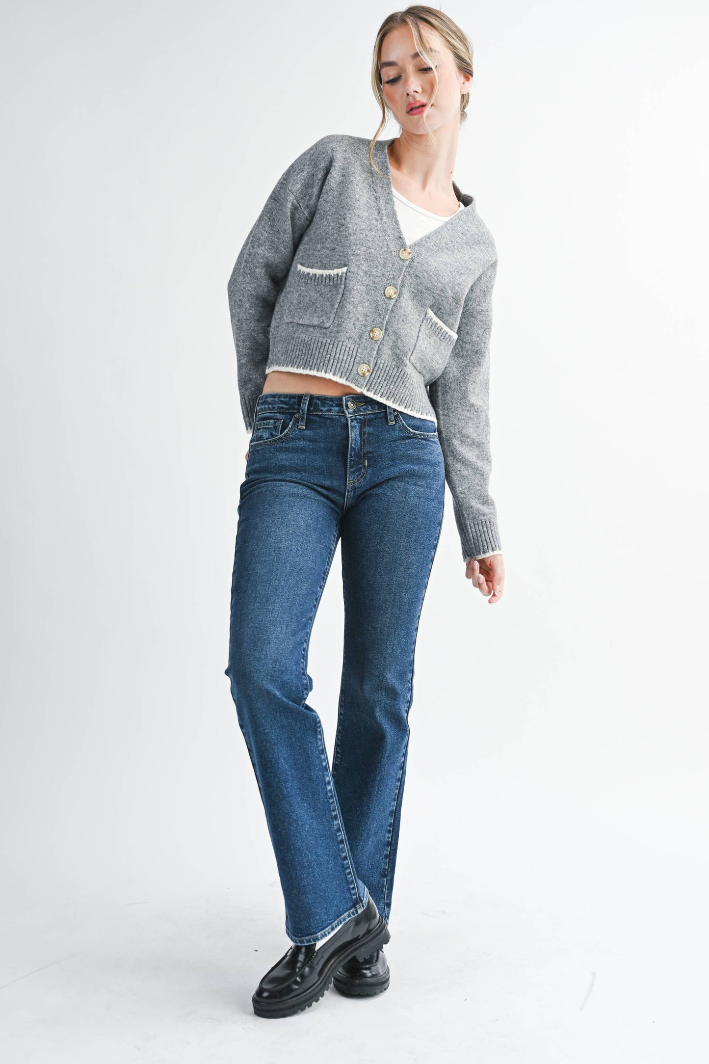 Raven Cardigan with Contrast Stitching