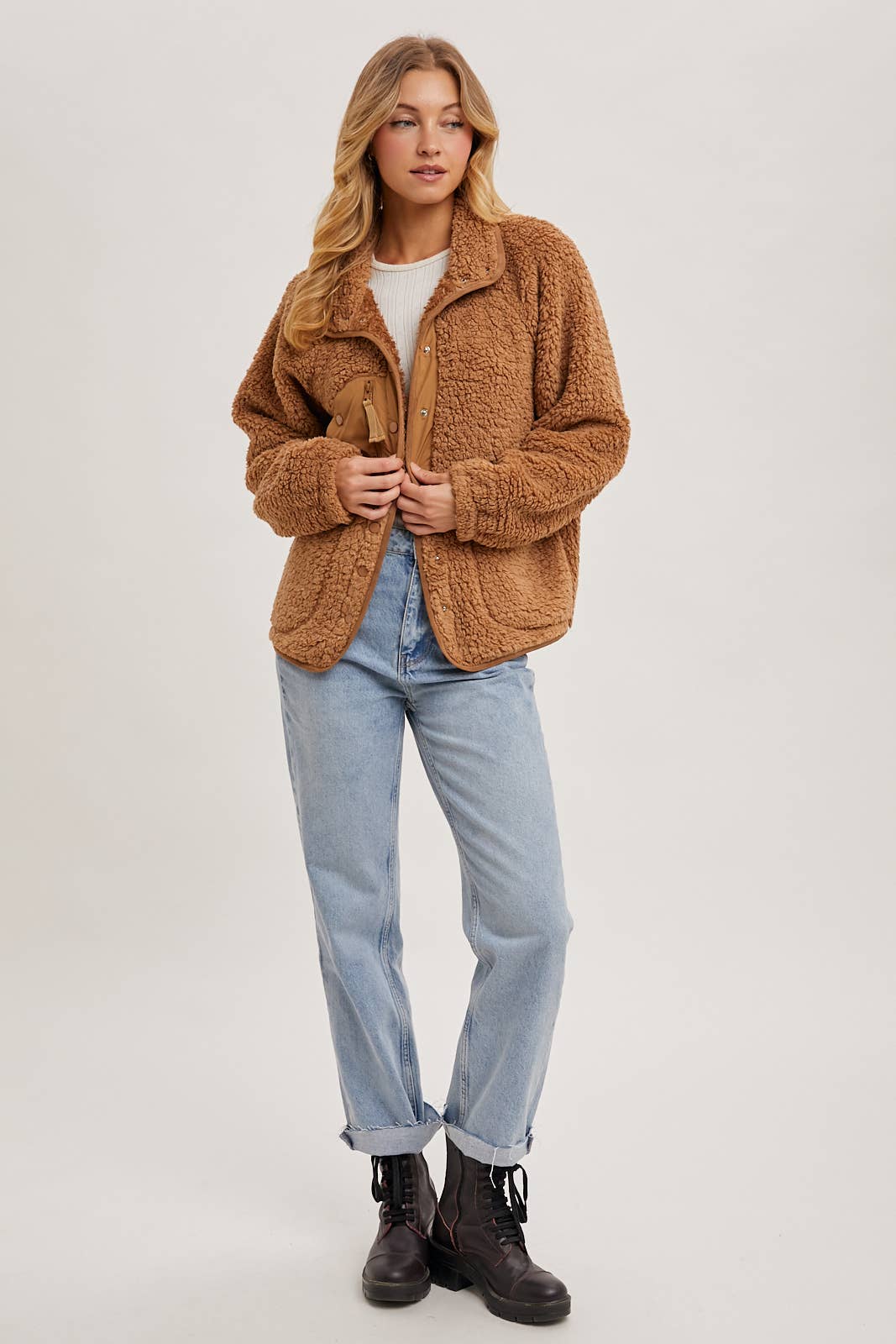 BUTTON DOWN FLEECE SHERPA JACKET