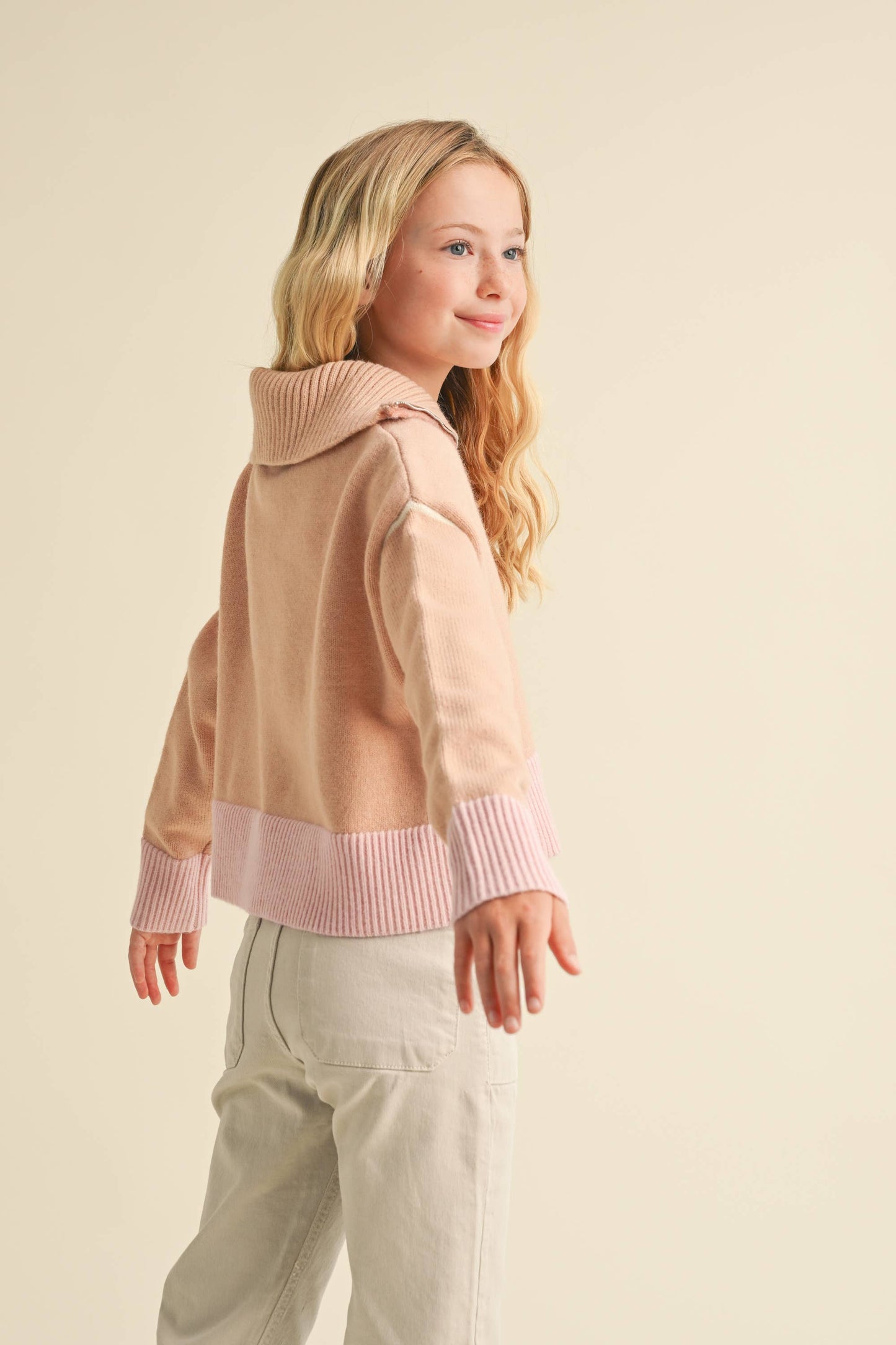 GIRLS HALF ZIP COLLAR SWEATER