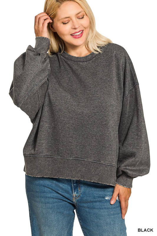 PLUS BLACK ACID WASH OVERSIZED PULLOVER