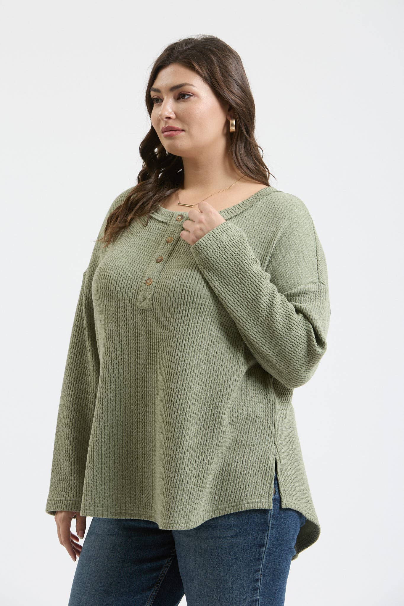 PLUS WAFFLE KNIT HENLEY TOP