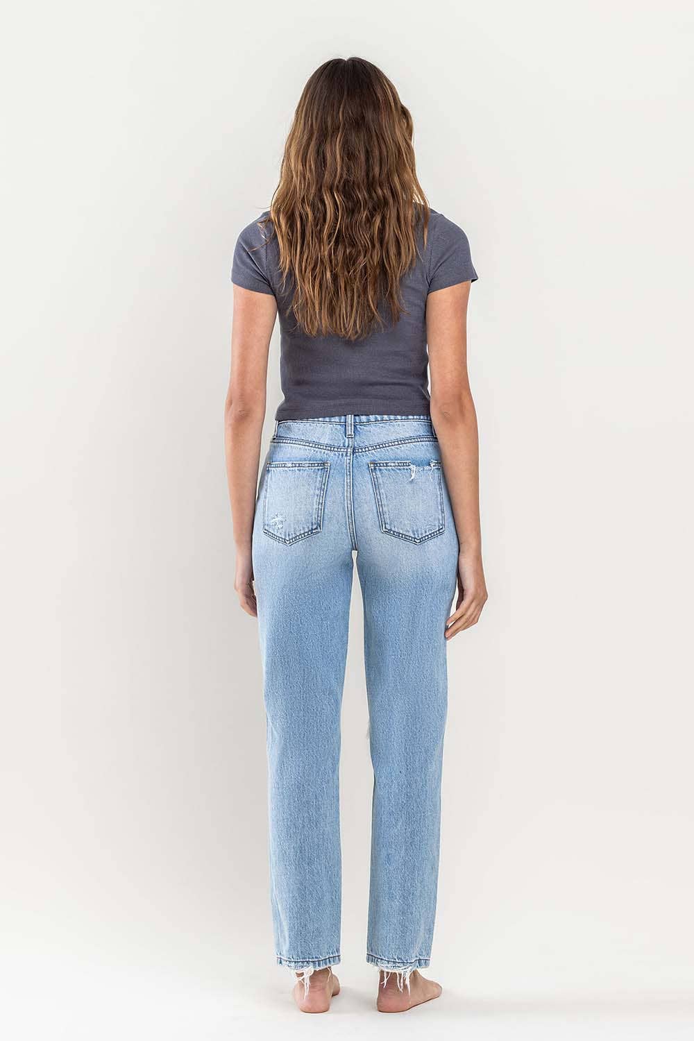 KAYLIE HIGH RISE DISTRESSED STRAIGHT JEAN