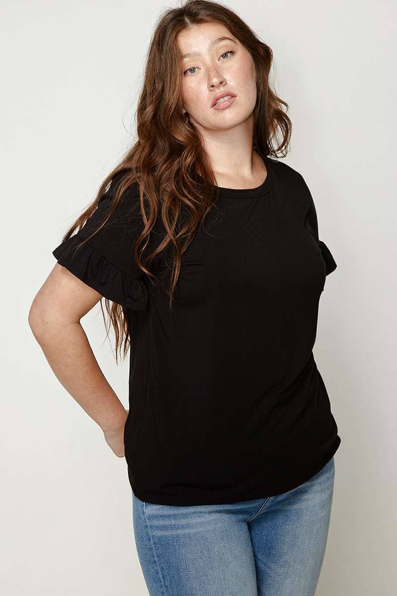 Black Bamboo Ruffle Top