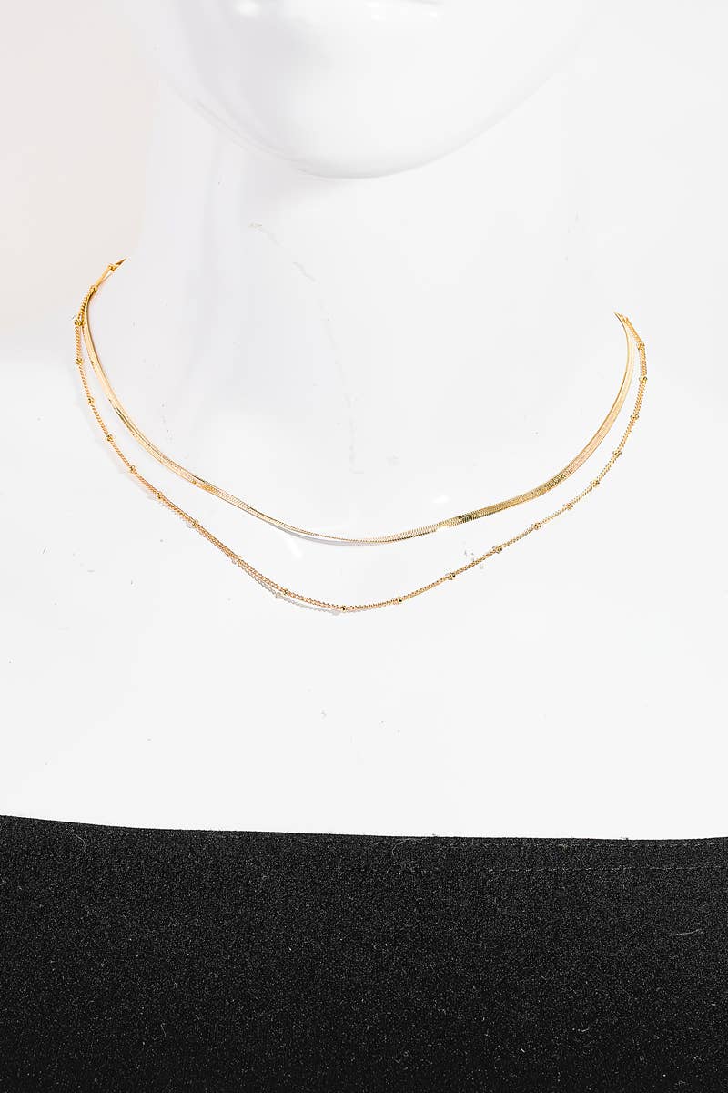 Double Layered Herringbone Chain Link Necklace: G