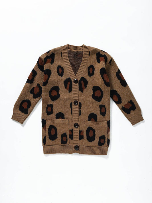 Girls Brown Cheetah Cardigan Sweater