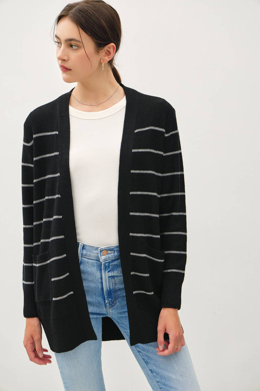 CLASSIC STRIPED OPEN-FRONT CARDIGAN