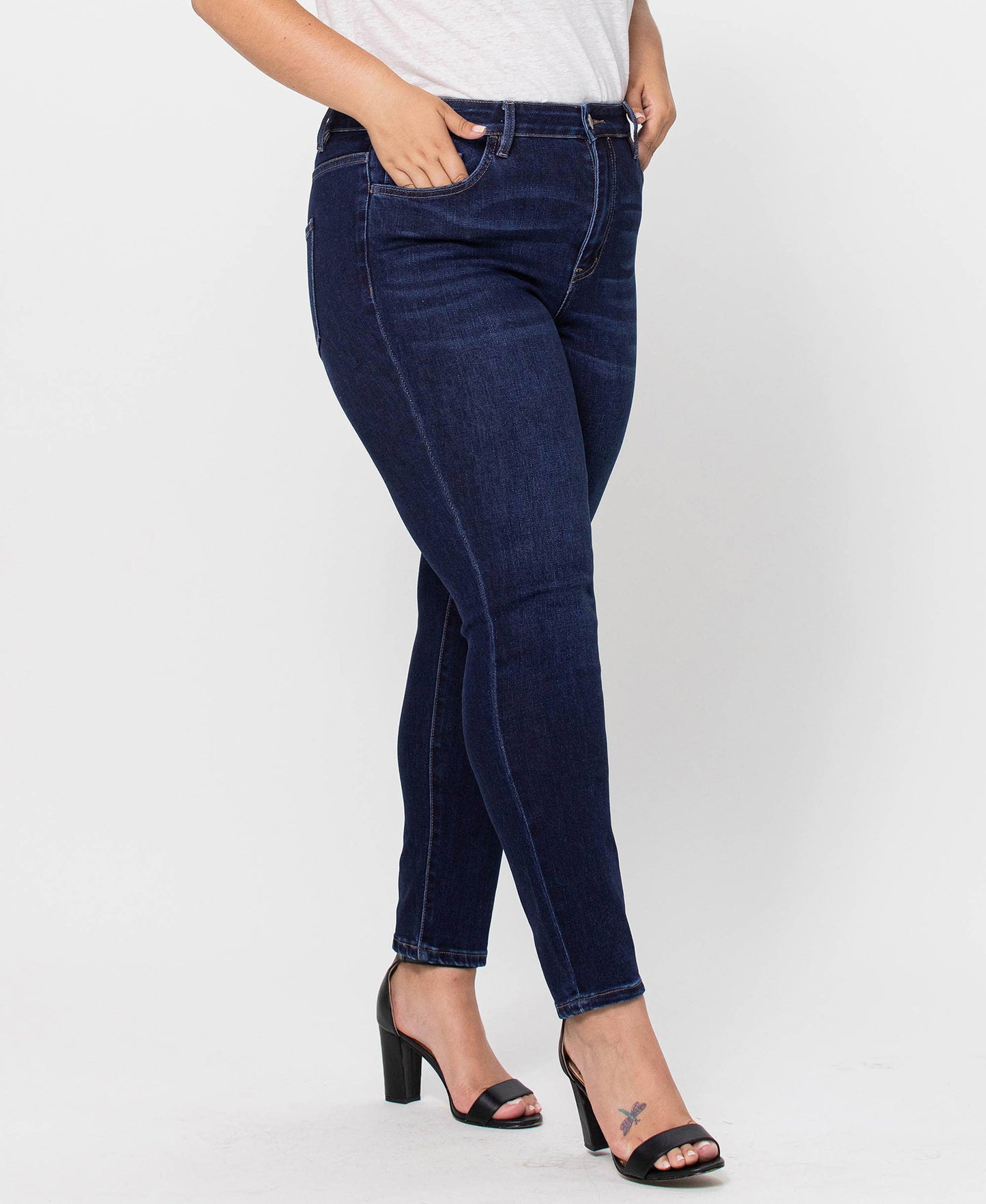 PLUS SIZE HR ANKLE SKINNY JEANS DK WASH