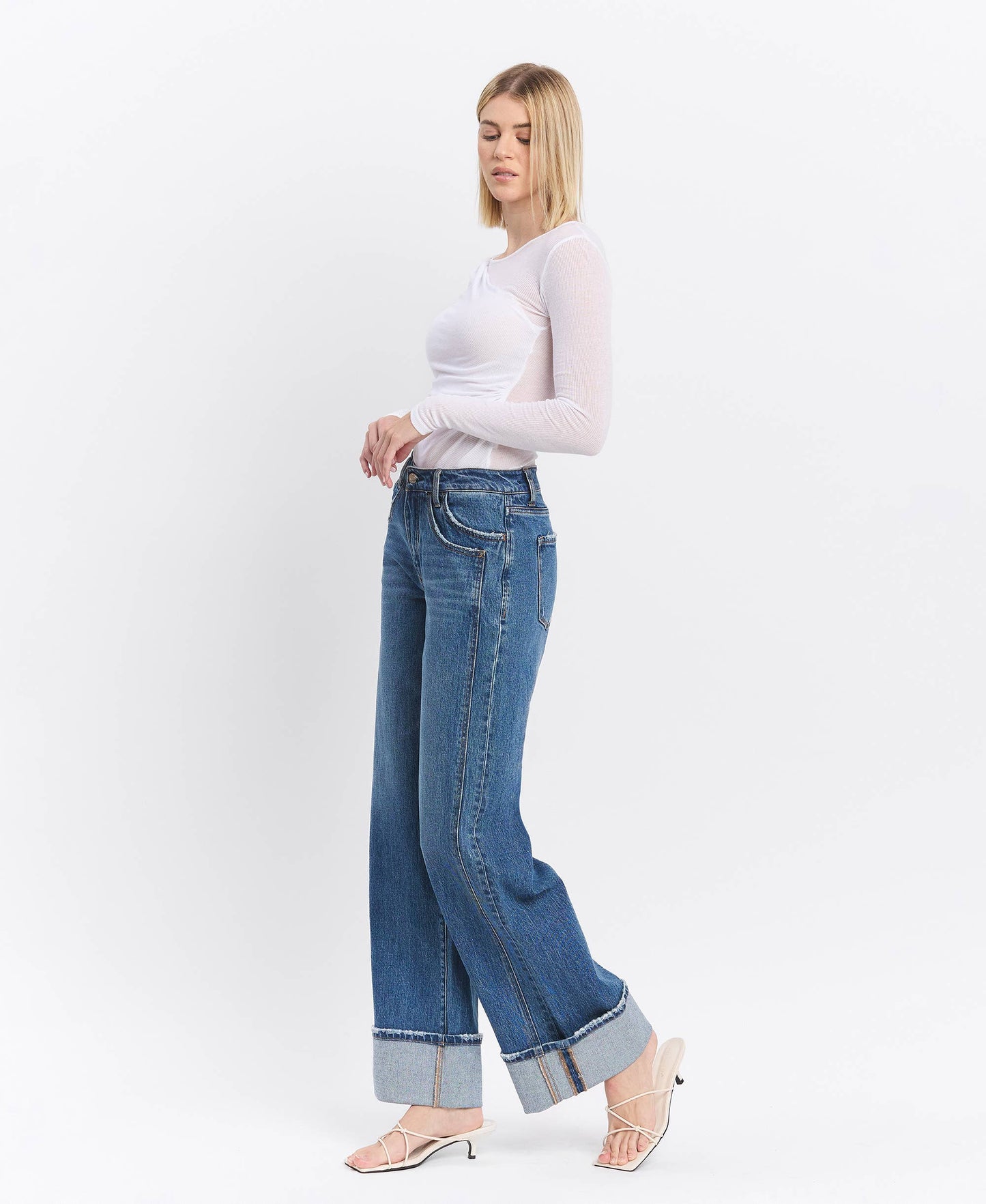 IVA HR CUFFED PANEL WIDE LEG JEANS