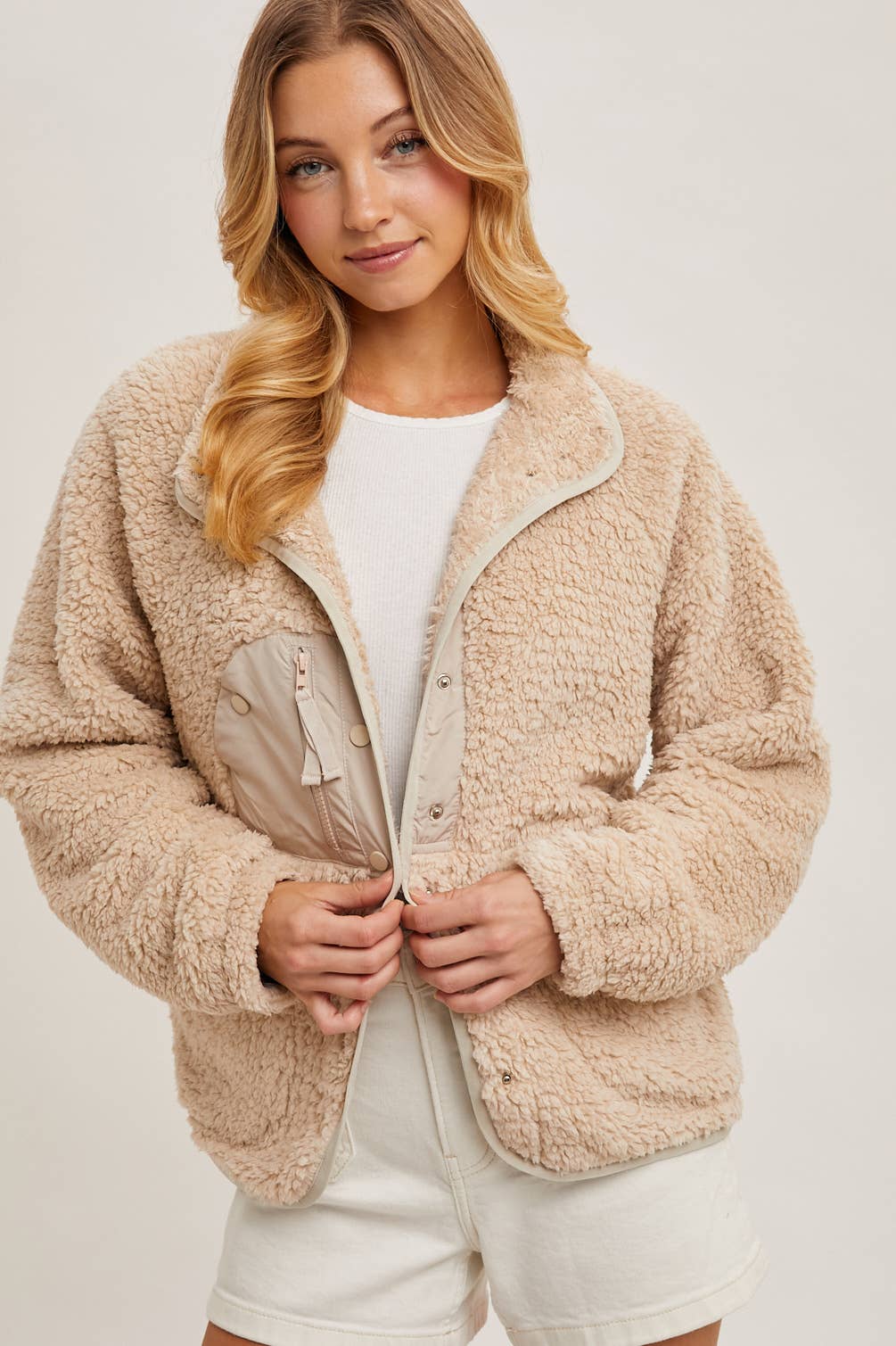 BUTTON DOWN FLEECE SHERPA JACKET