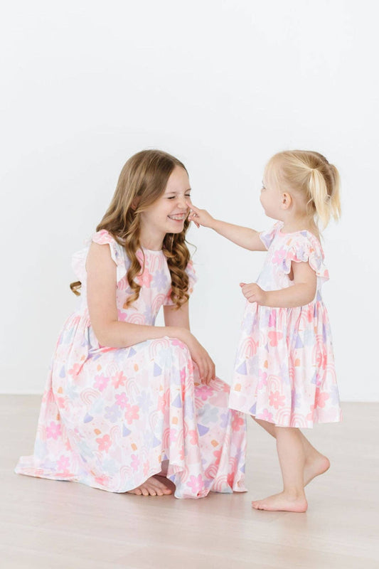 Castles & Rainbows Flutter Sleeve Twirl Dress: