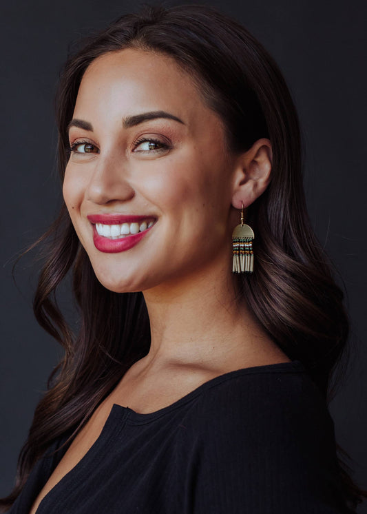 Gold & Taupe Beaded Earrings