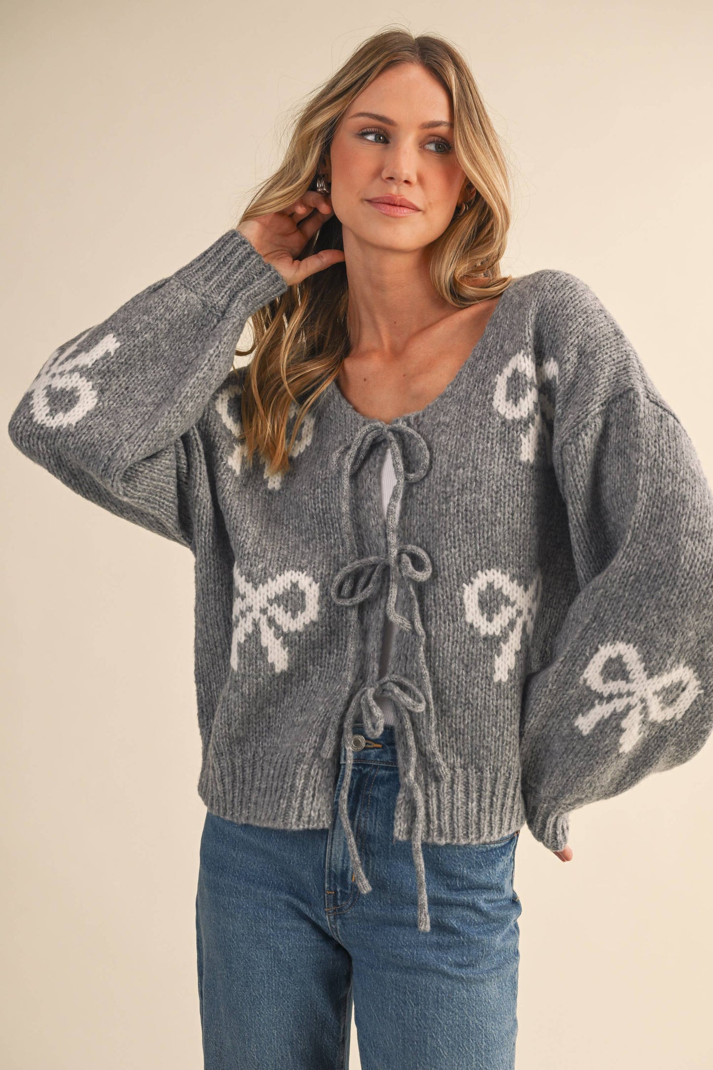 ARI BOW FRONT TIE SWEATER