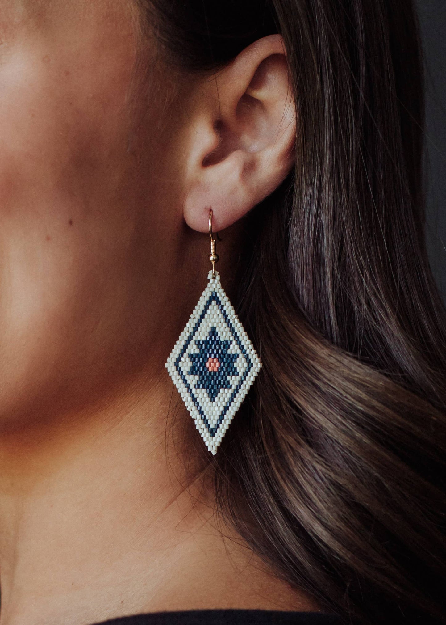 White & Navy Aztec Earrings