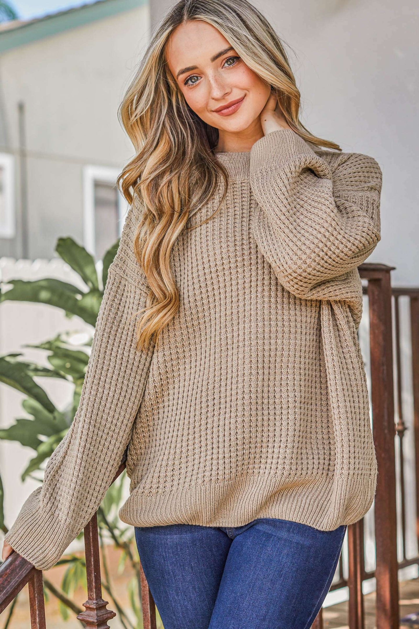 Clea Waffle Basic Pullover Sweater