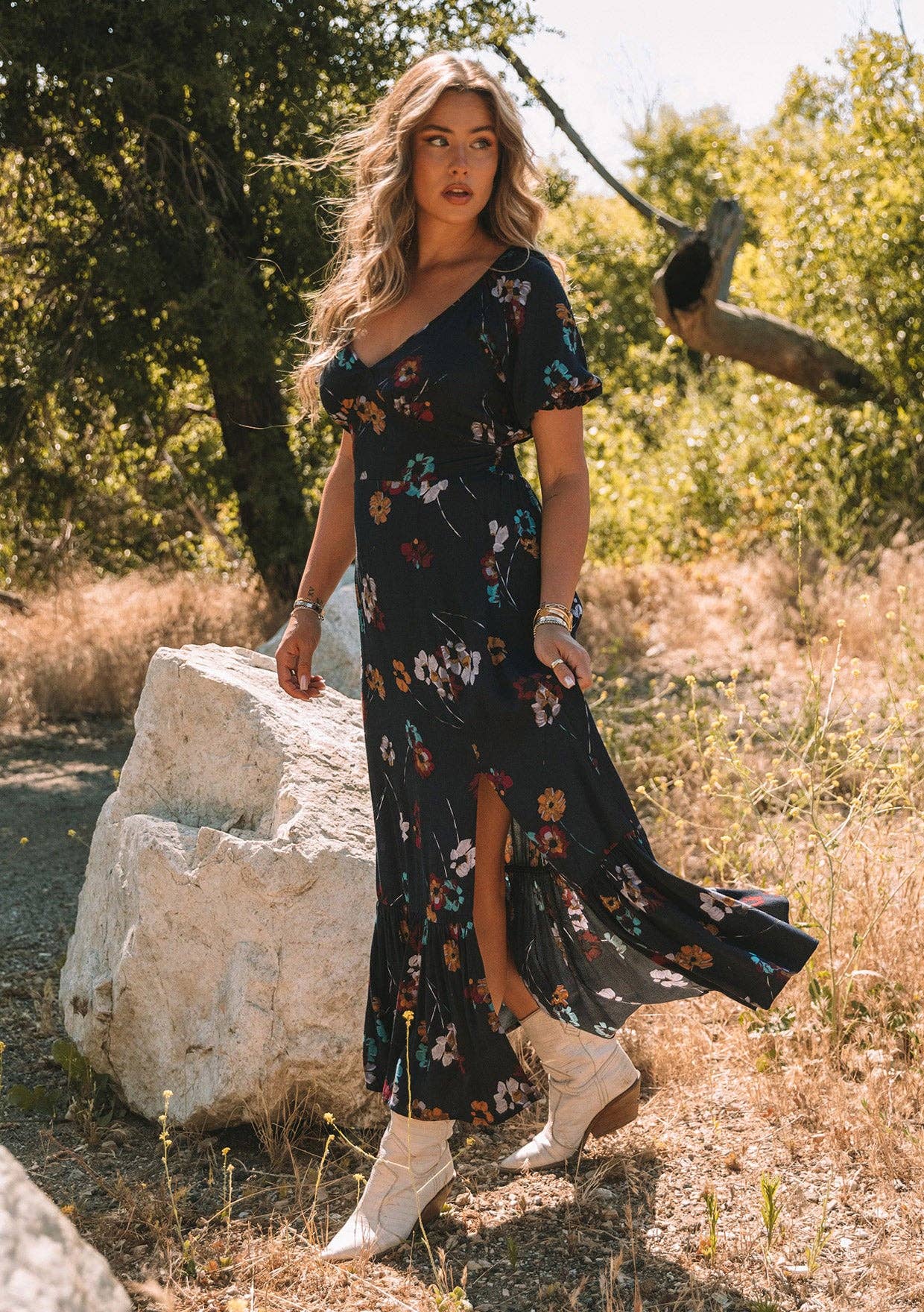 Rhena Floral V Neck Maxi Dress