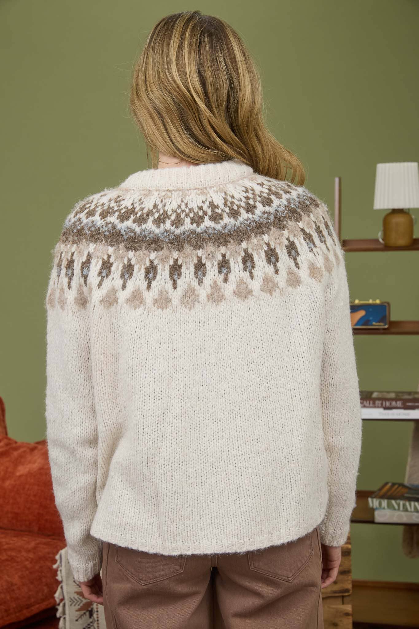 FAIR ISLE IVORY KNIT CARDIGAN