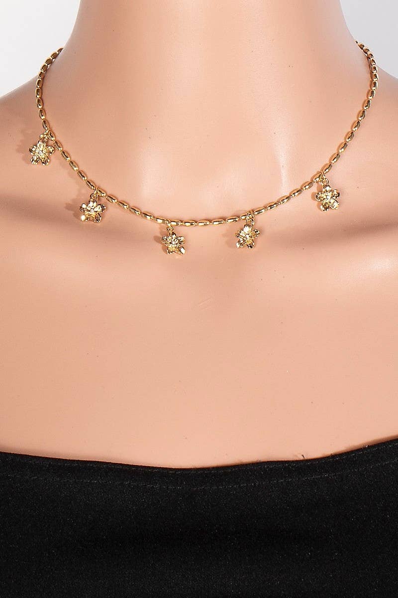 Metallic Flower Statin Charms Beaded Necklace
