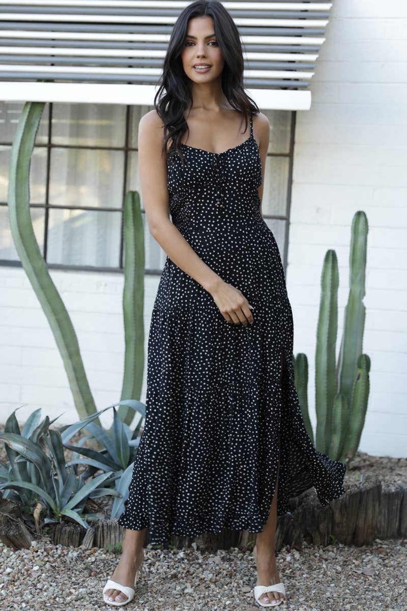 POLKA DOT SIDE SLIT MAXI DRESS