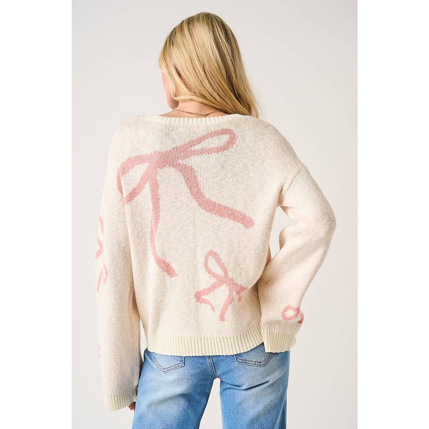 BOW WIDE SLEEVE KNIT SWEATER