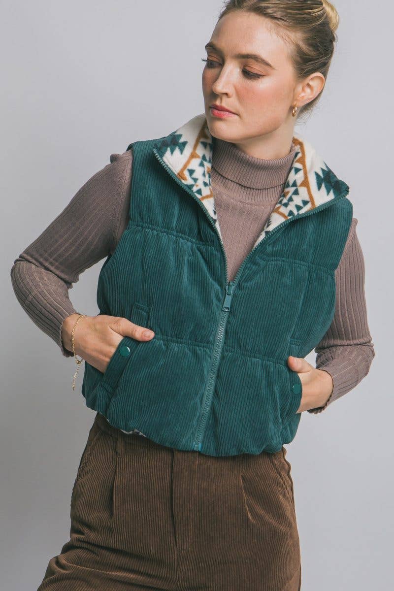 Reversible Corduroy Puffer Vest