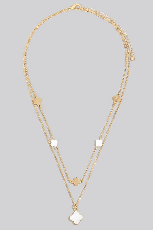 Shell Clover Charms Layered Necklace
